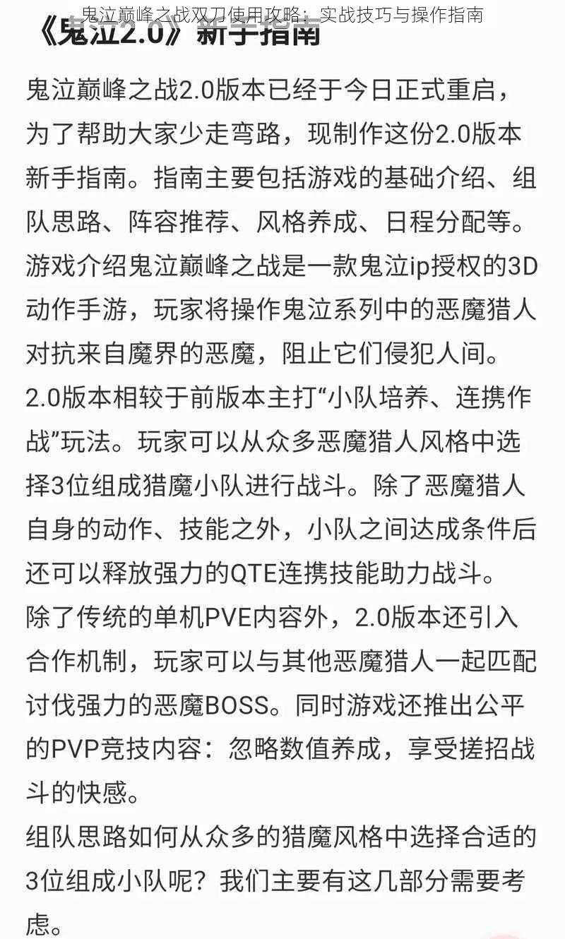 鬼泣巅峰之战双刀使用攻略：实战技巧与操作指南