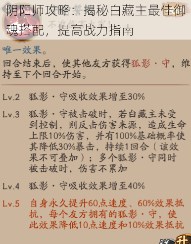 阴阳师攻略：揭秘白藏主最佳御魂搭配，提高战力指南