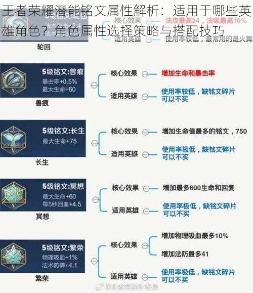 王者荣耀潜能铭文属性解析：适用于哪些英雄角色？角色属性选择策略与搭配技巧