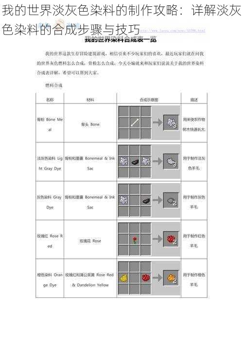 我的世界淡灰色染料的制作攻略：详解淡灰色染料的合成步骤与技巧