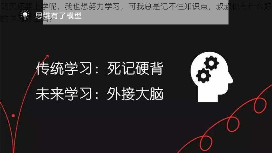 明天还要上学呢，我也想努力学习，可我总是记不住知识点，叔叔你有什么好的学习方法吗？