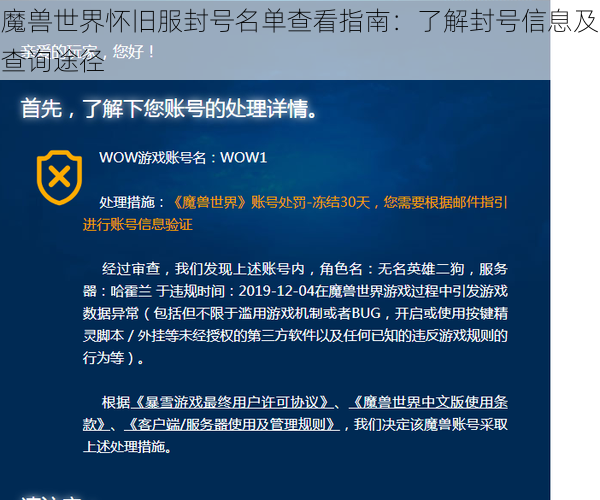 魔兽世界怀旧服封号名单查看指南：了解封号信息及查询途径