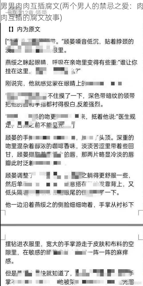 男男肉肉互插腐文(两个男人的禁忌之爱：肉肉互插的腐文故事)