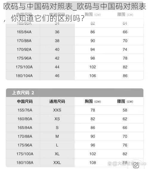 欧码与中国码对照表_欧码与中国码对照表，你知道它们的区别吗？