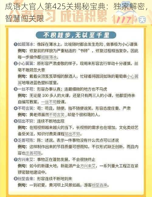 成语大官人第425关揭秘宝典：独家解密，智慧闯关限