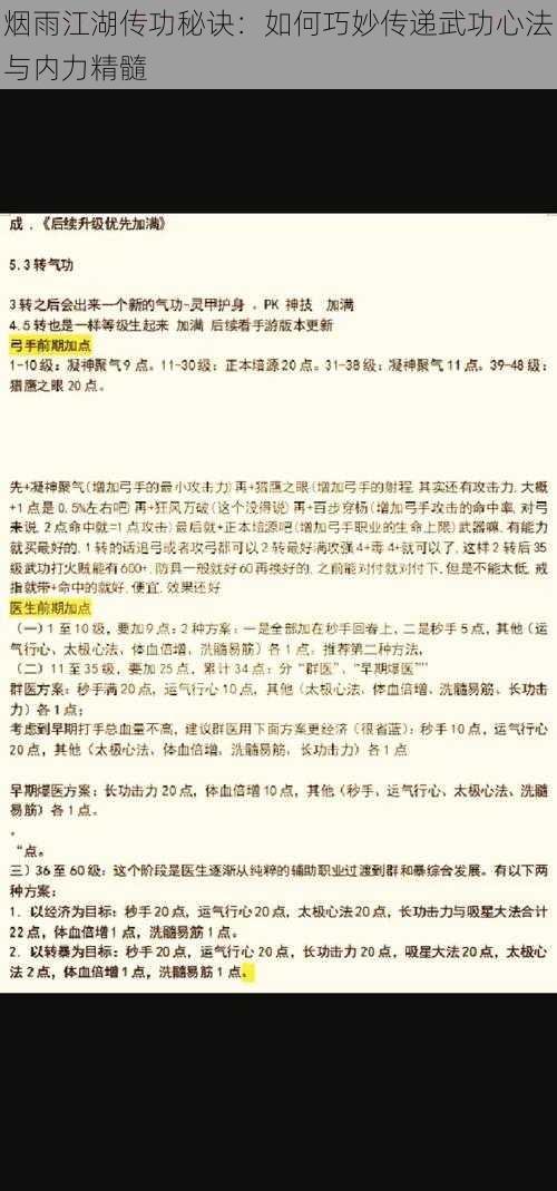 烟雨江湖传功秘诀：如何巧妙传递武功心法与内力精髓