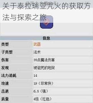 关于泰拉瑞亚咒火的获取方法与探索之旅