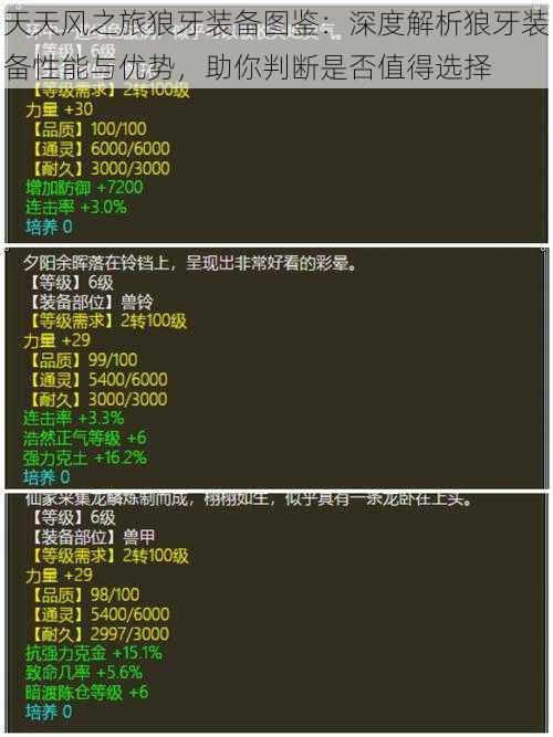 天天风之旅狼牙装备图鉴：深度解析狼牙装备性能与优势，助你判断是否值得选择