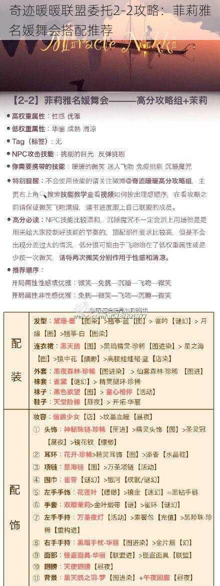 奇迹暖暖联盟委托2-2攻略：菲莉雅名媛舞会搭配推荐