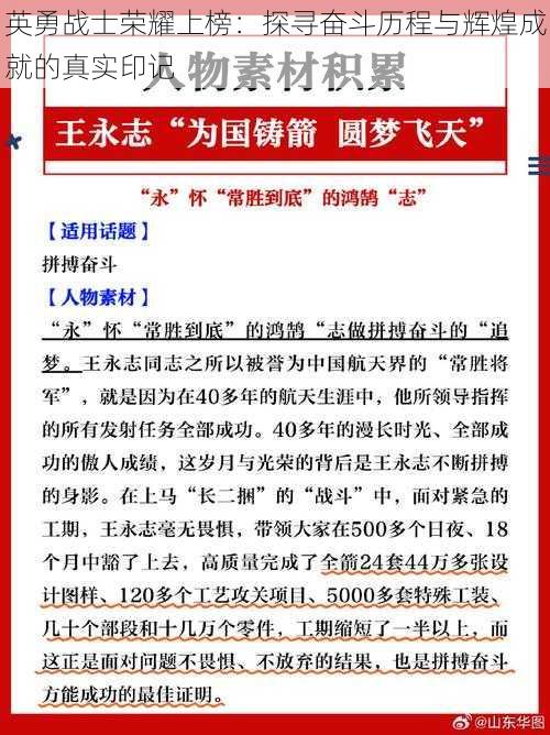 英勇战士荣耀上榜：探寻奋斗历程与辉煌成就的真实印记