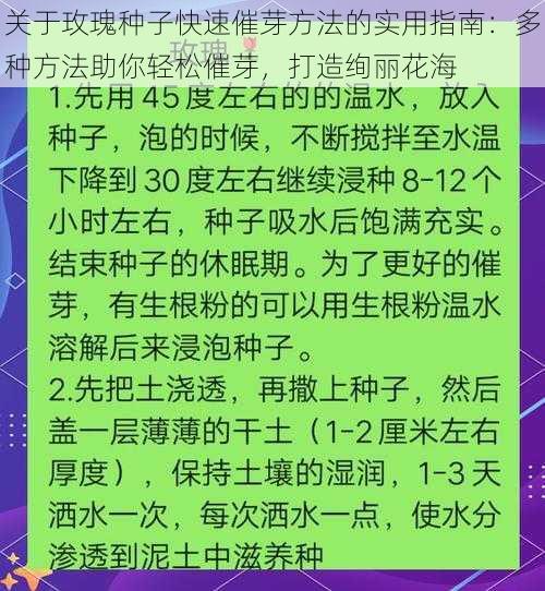 关于玫瑰种子快速催芽方法的实用指南：多种方法助你轻松催芽，打造绚丽花海