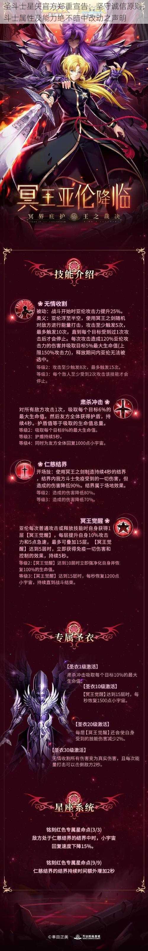 圣斗士星矢官方郑重宣告：坚守诚信原则，斗士属性及能力绝不暗中改动之声明